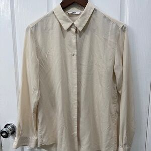 Uniqlo Beige Button-Down Front Long Sleeve Top Blouse - Women's Medium